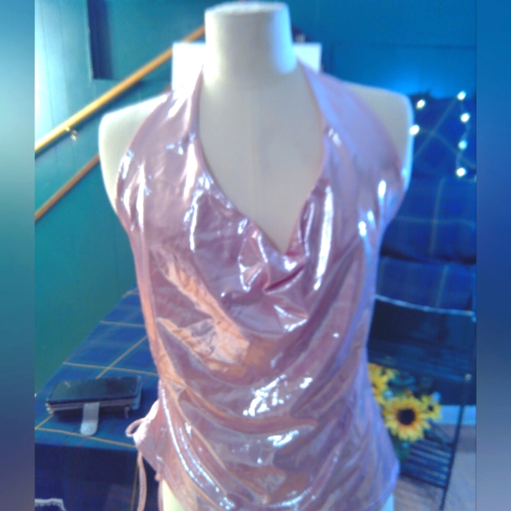 Pink / silver shinny halter top